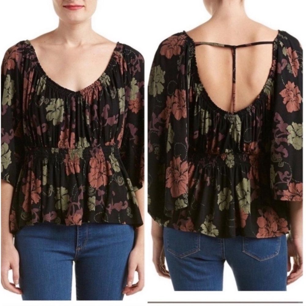 Free People Glenside Open Back Flowy Blouse Small